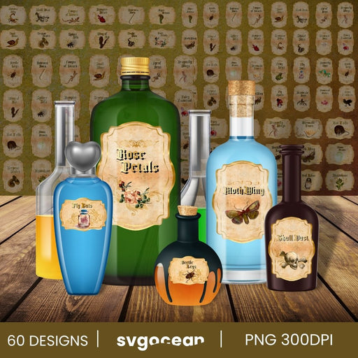 Halloween Vintage Bottle Labels Sublimation Bundle - Svg Ocean