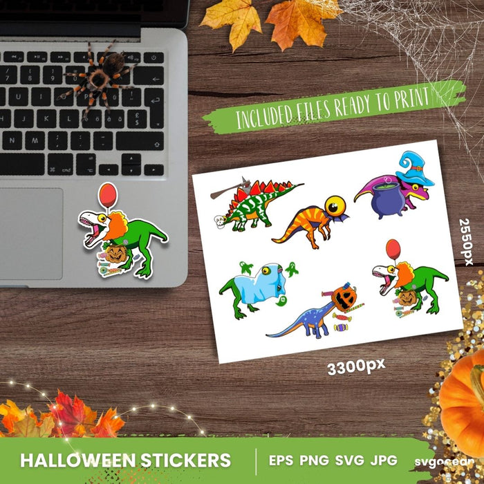 Halloween Dinosaurs Stickers - Svg Ocean
