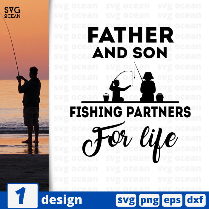 Father and son fishing partners for life SVG vector bundle - Svg Ocean