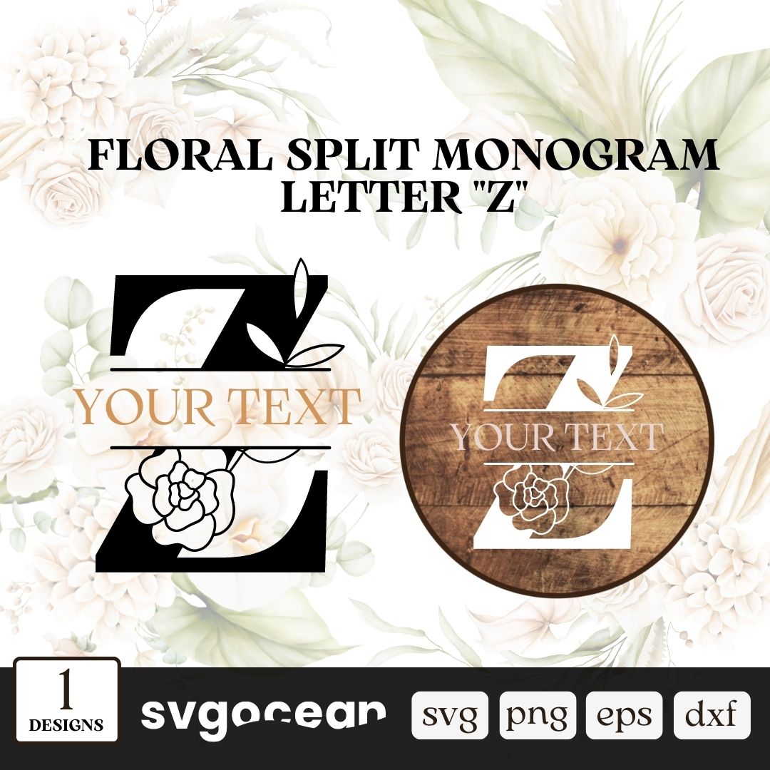 Botanical Split Monogram Letter Z SVG vector for instant download - Svg ...