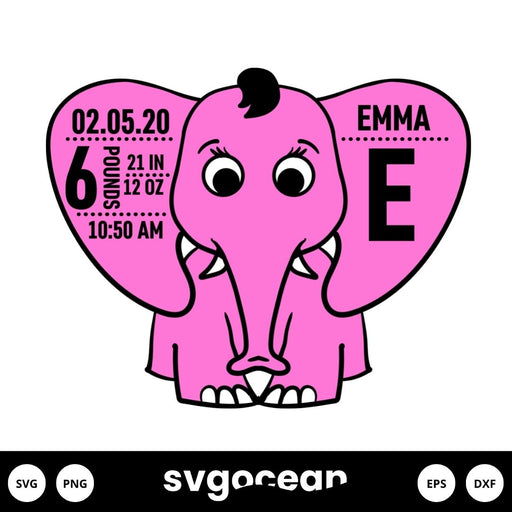 Elephant Birth Announcement Svg - Svg Ocean