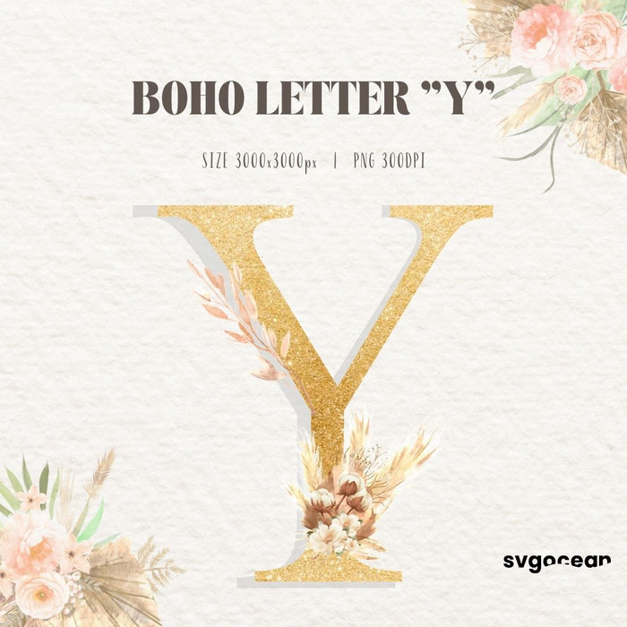 Boho Watercolor Letter Y - Svg Ocean