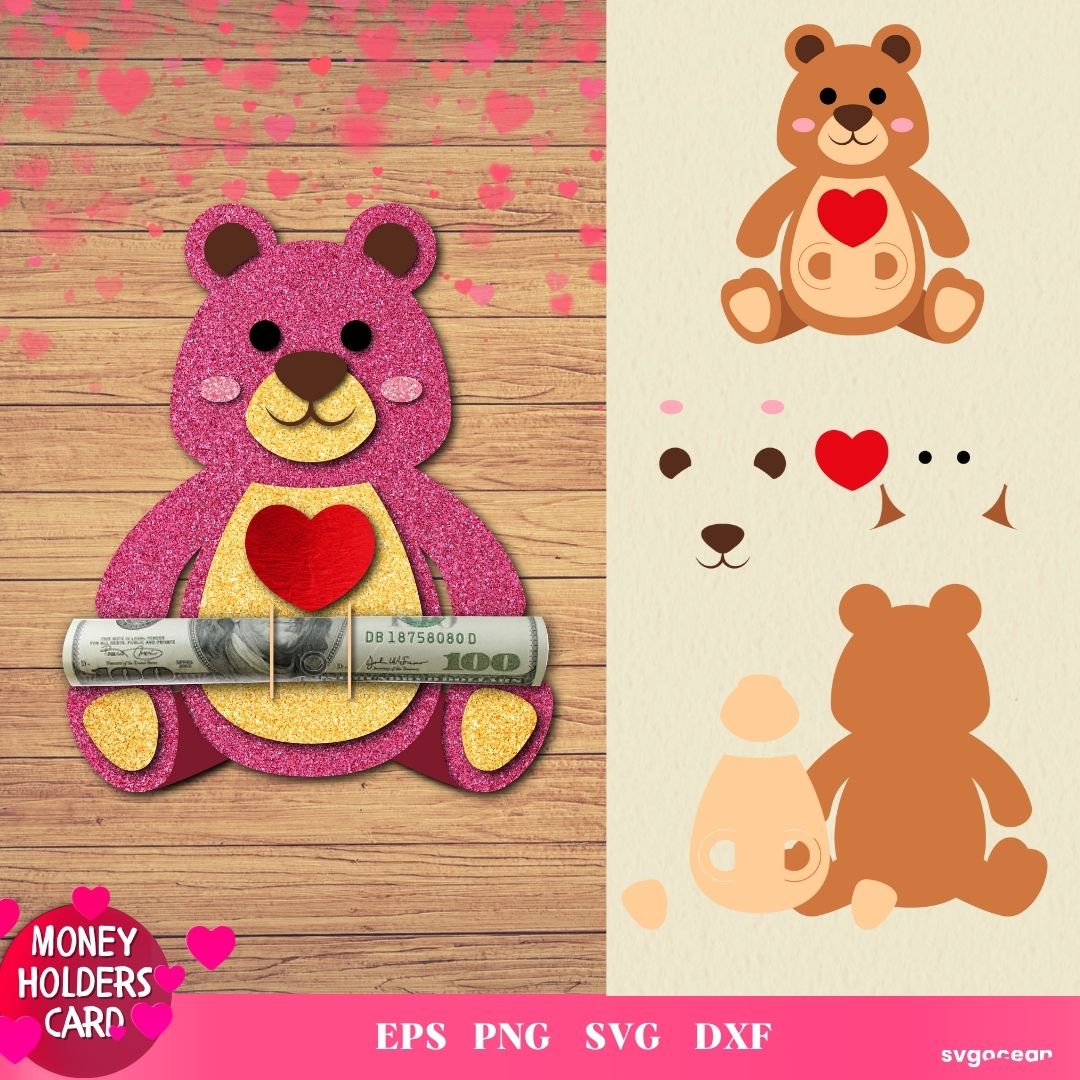 Teddy Bear SVG  Layered Valentine's Day Teddy Cutting File