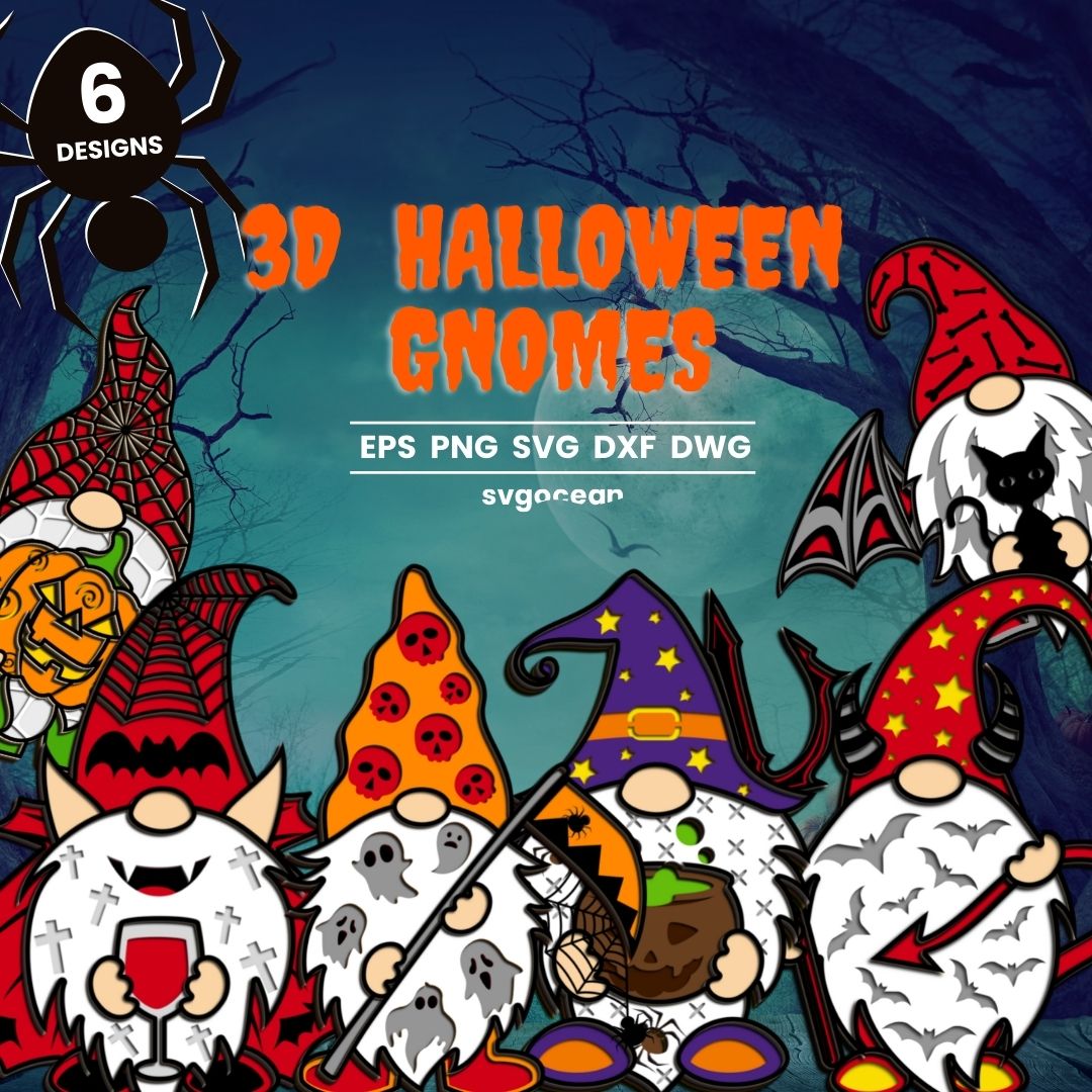 Halloween Gnome 3D Svg Bundle vector for instant download - Svg Ocean ...