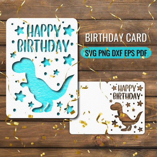 Dinosaur Birthday Card Papercut SVG - Svg Ocean