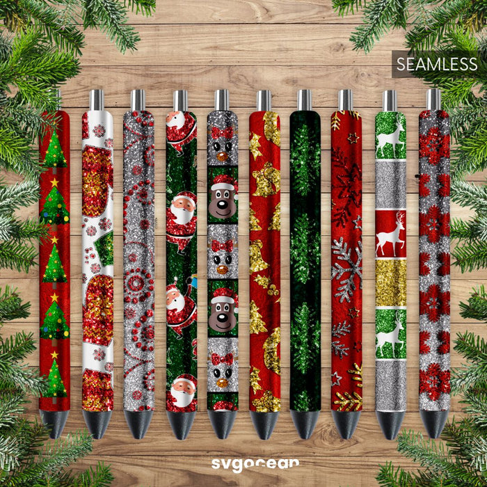 Christmas Glitter Pen Wraps Bundle - Svg Ocean