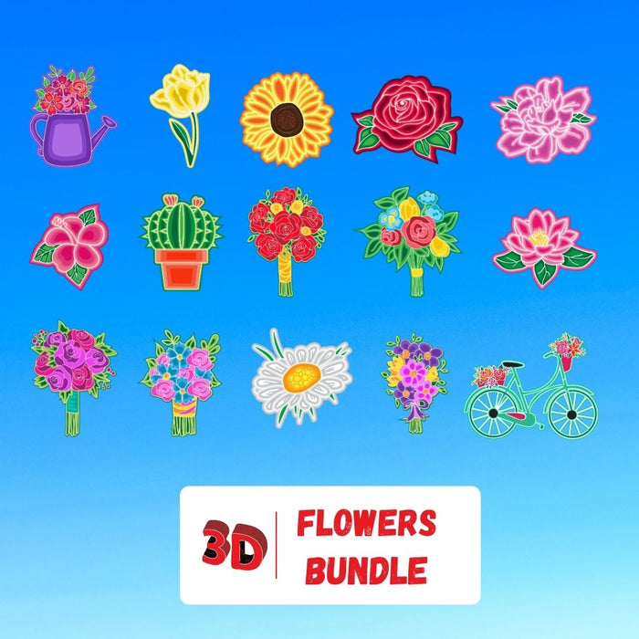 3D Layered Flowers SVG Bundle