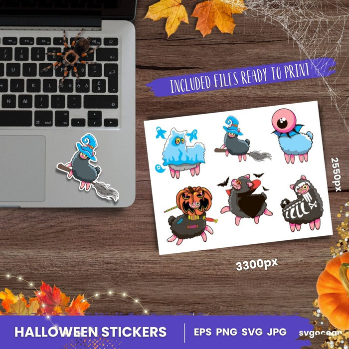 Halloween Lama Stickers - Svg Ocean