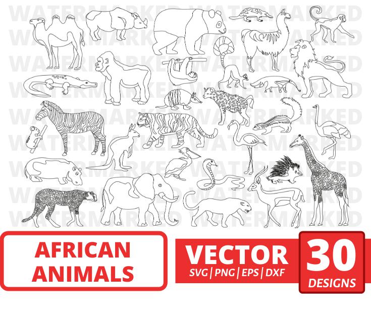 African animals outline svg bundle