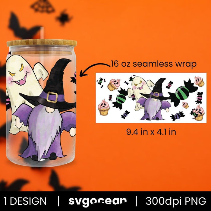 Halloween Gnome Can Glass Wrap Sublimation - Svg Ocean