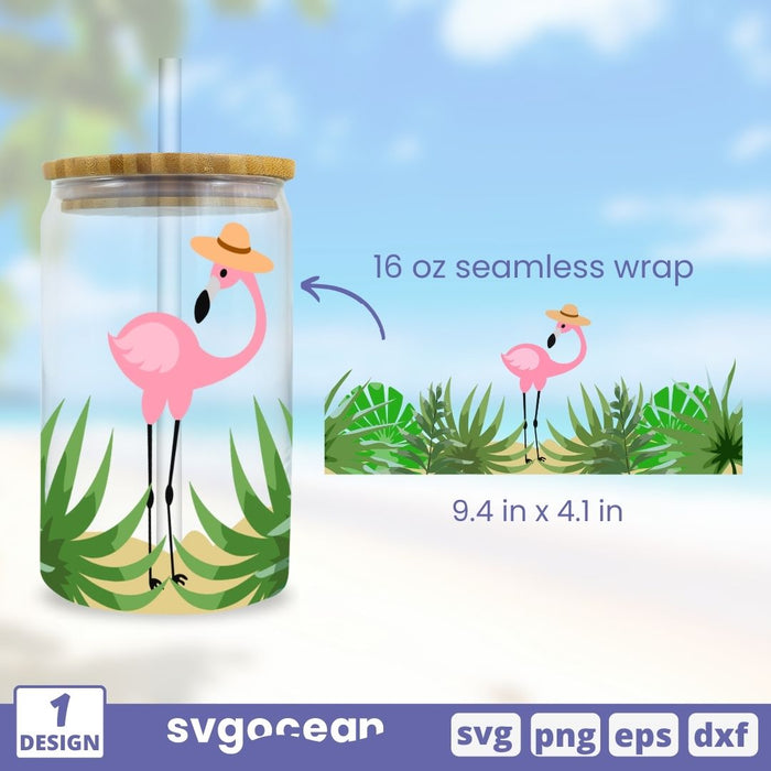 Flamingo Can Glass Wrap Template SVG - Svg Ocean