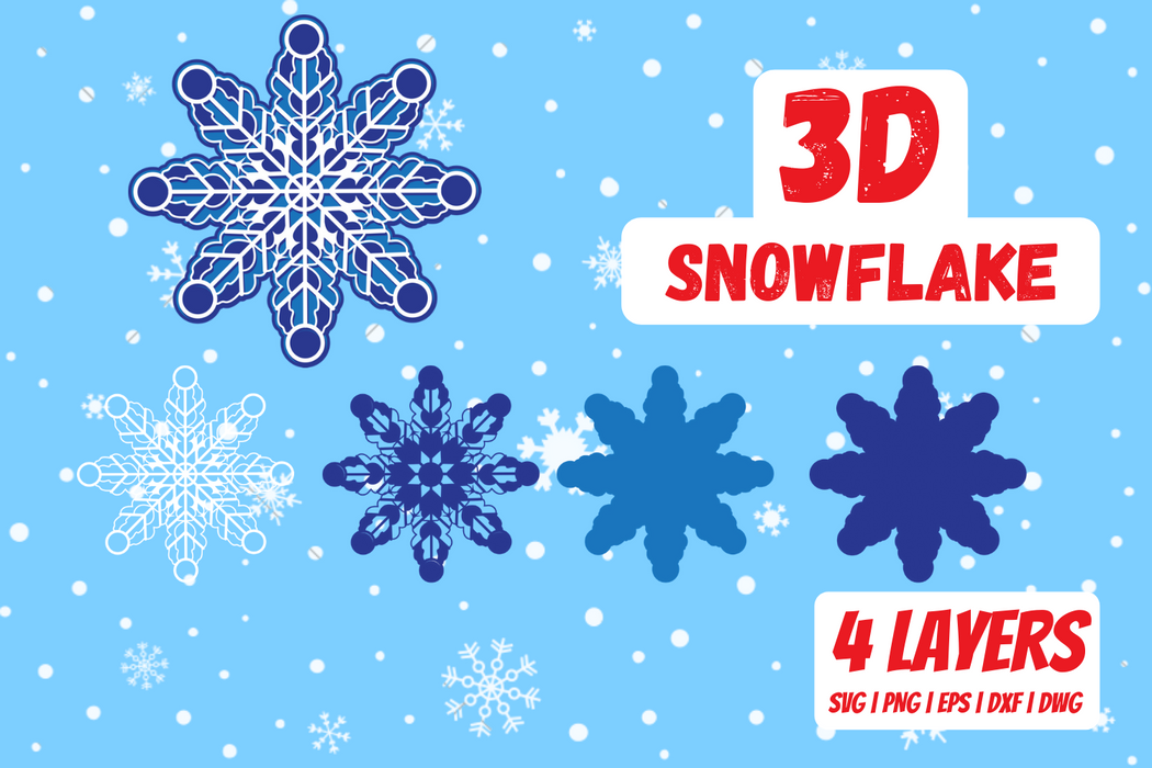 3D Snowflake SVG Cut File