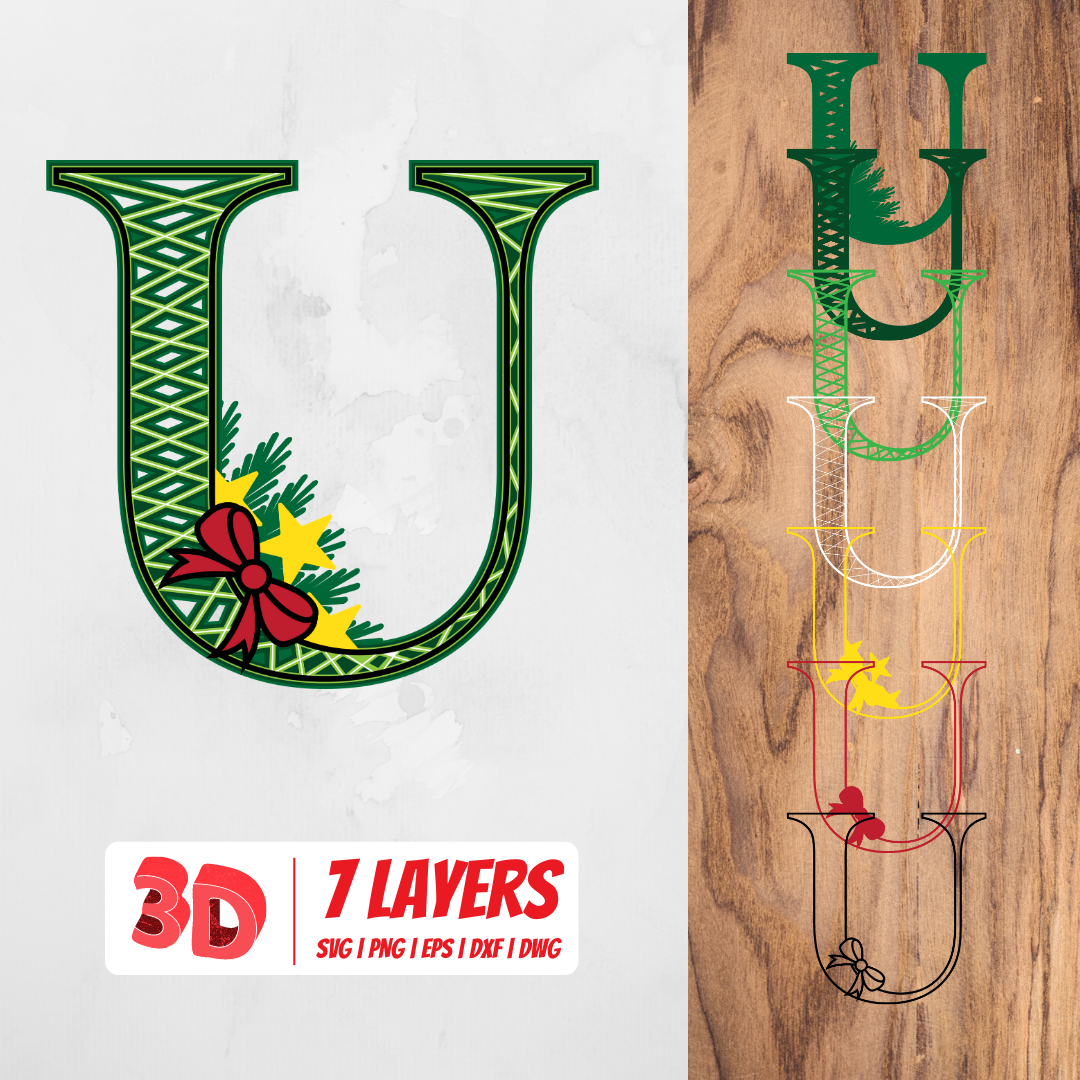3D Christmas Letter U SVG Cut File vector for instant download Svg