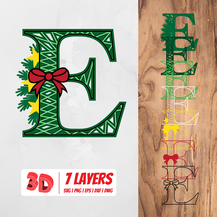3D Christmas Letter E SVG Cut File