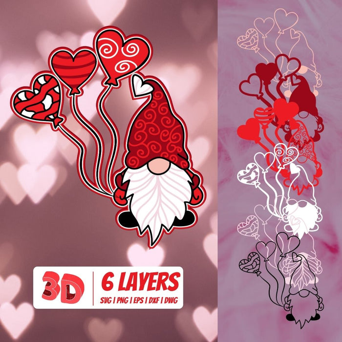 3D Valentine Gnome SVG vector bundle - Svg Ocean