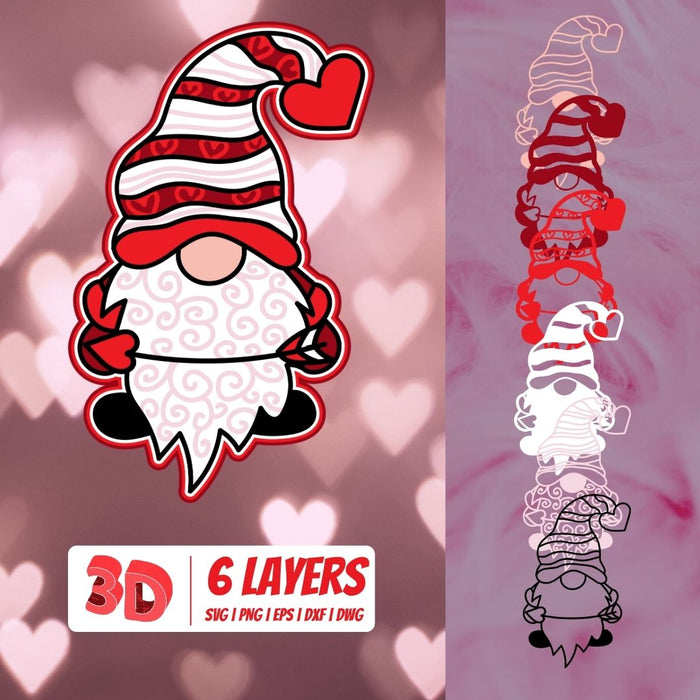 3D Valentine Gnome SVG vector bundle - Svg Ocean