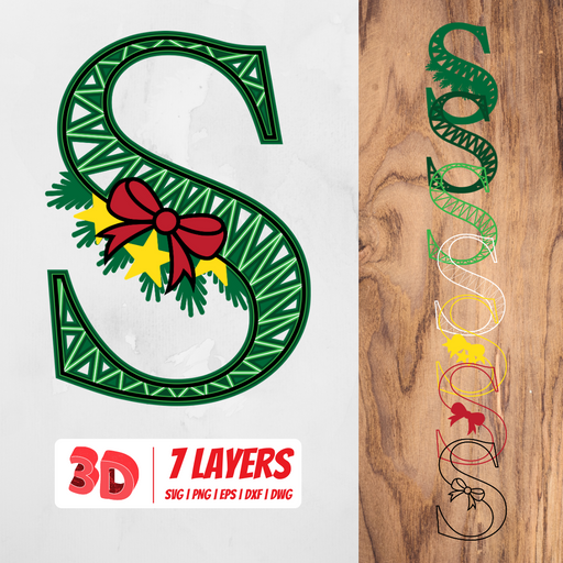 3D Christmas Letter S SVG Cut File