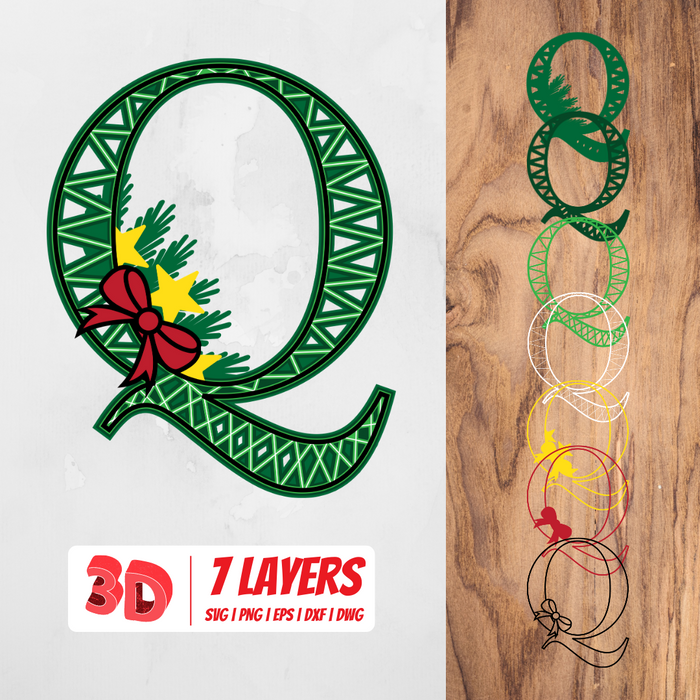 3D Christmas Letter Q SVG Cut File