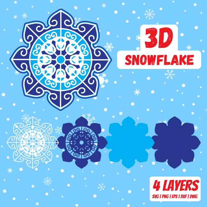 3D Snowflake SVG Cut File