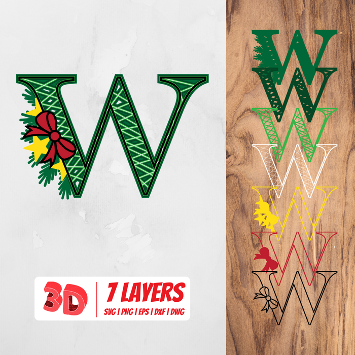 3D Christmas Letter W SVG Cut File