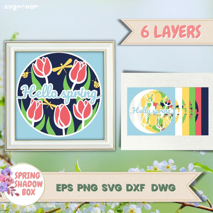 Hello Spring Signature Box Shadow Box Hello Spring vector for instant download - Svg Ocean — svgocean