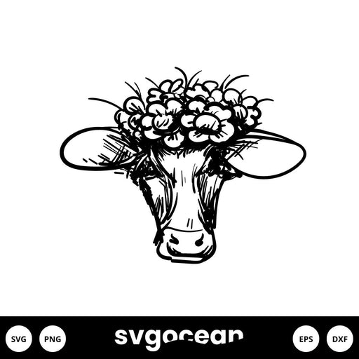 Cow With Flower Crown SVG - Svg Ocean
