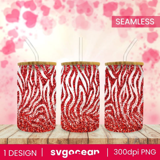 Red Leopard Glitter Glass Can Wrap Sublimation - svgocean