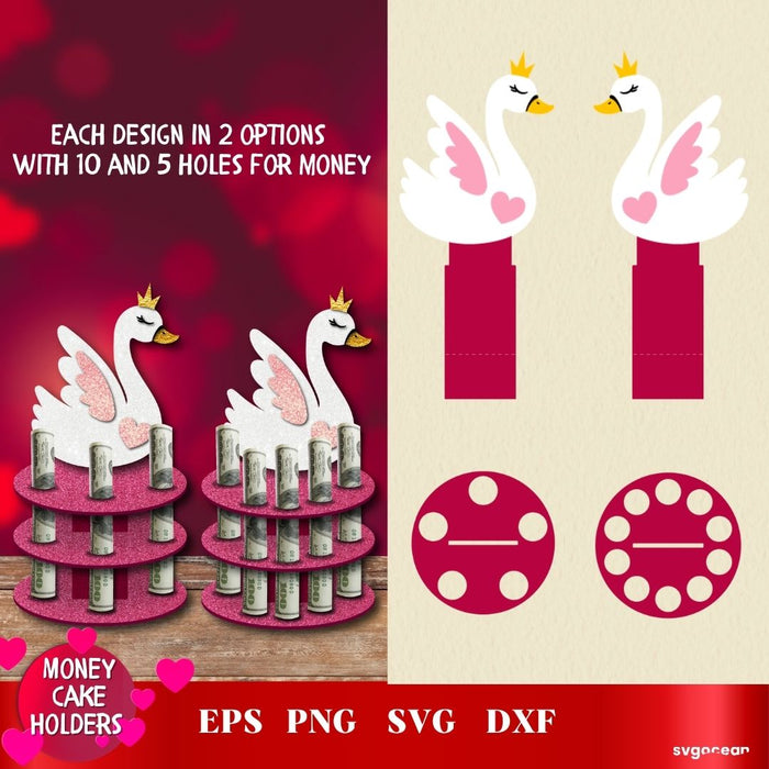 Valentines Day Swan Money Cake SVG - svgocean