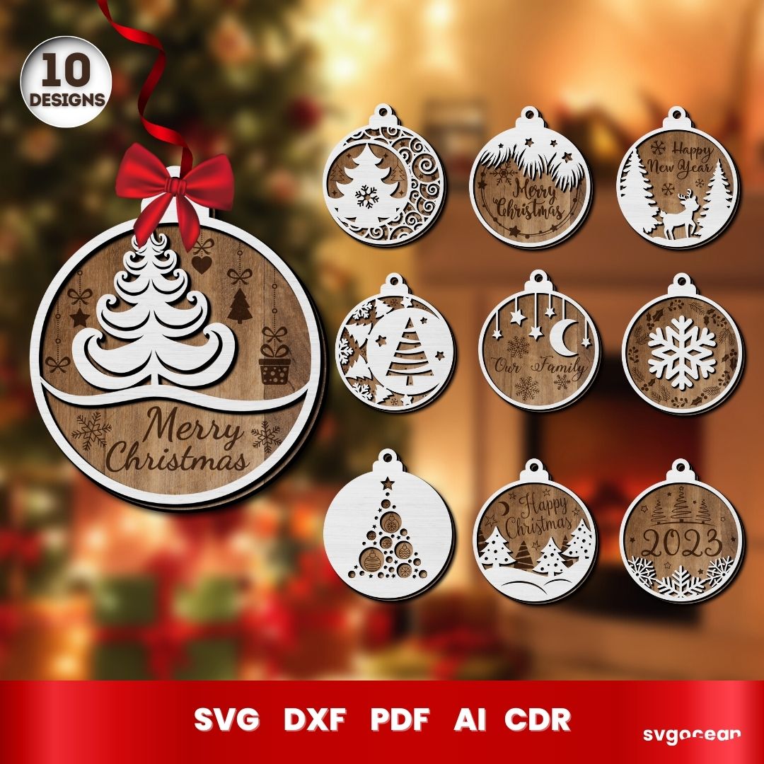 Laser Cut Christmas Ornaments SVG vector for instant download - Svg