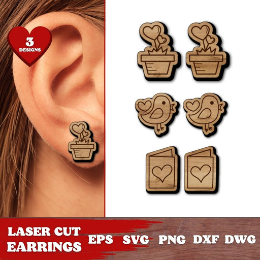 Valentines Day Laser Cut Wood Earrings - svgocean