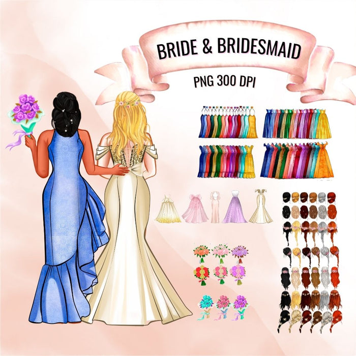 Bride and Bridesmaid Creator Clipart vector for instant download