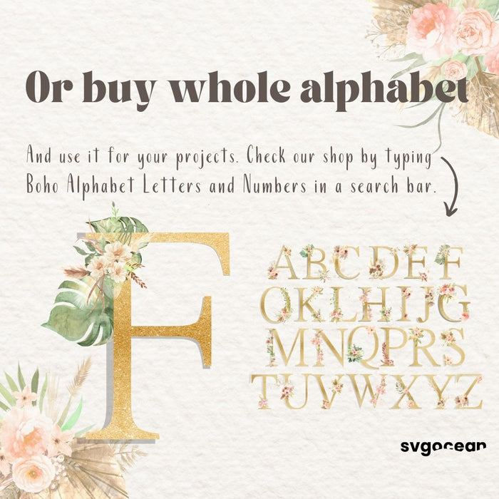 Boho Floral Letter F - Svg Ocean