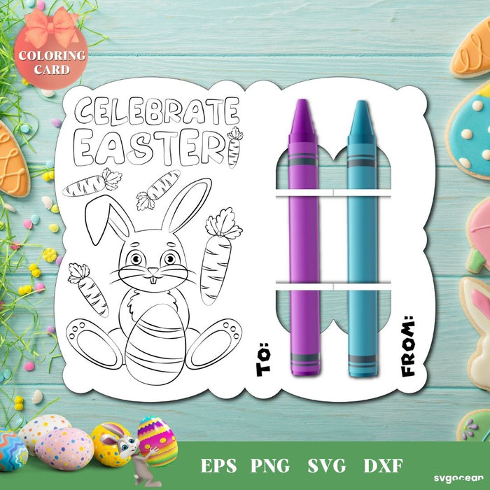 Easter Bunny Coloring Card SVG - svgocean