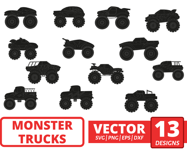 Monster trucks silhouette svg