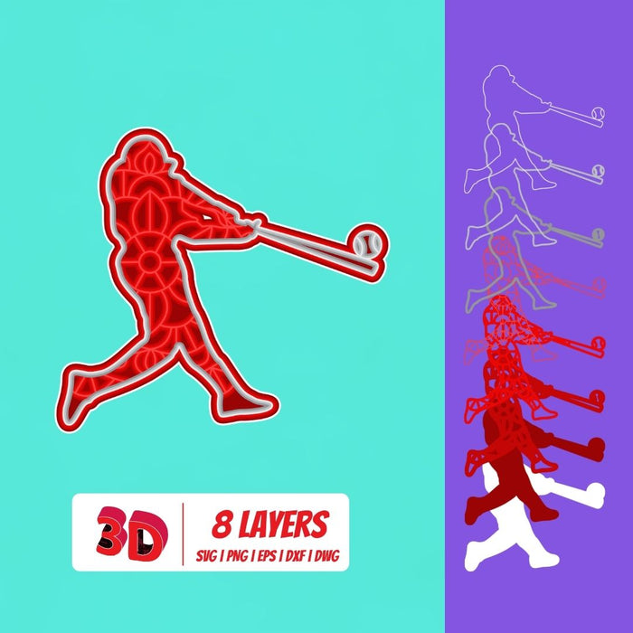 Baseball player 3D Layered SVG Cut File - Svg Ocean