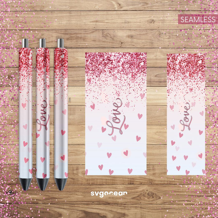 Valentines Pen Wraps Glitter Design