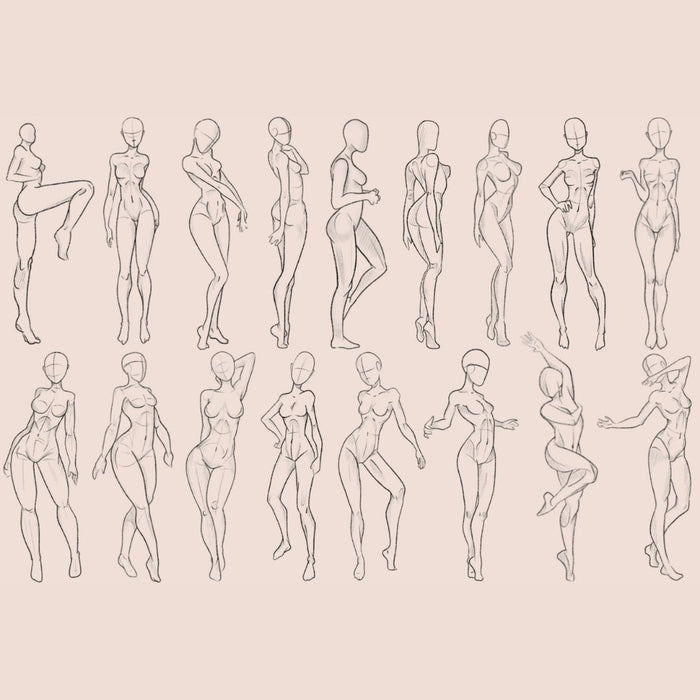 Procreate Stamps Female Body Poses, Figure Drawing Templates