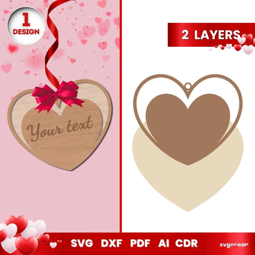 Valentines Day Wood Heart Tags Laser Cut File - svgocean
