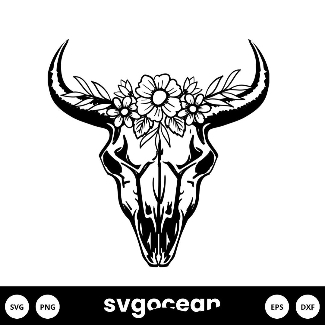 Cow Skull With Flowers SVG Free vector for instant download - Svg Ocean
