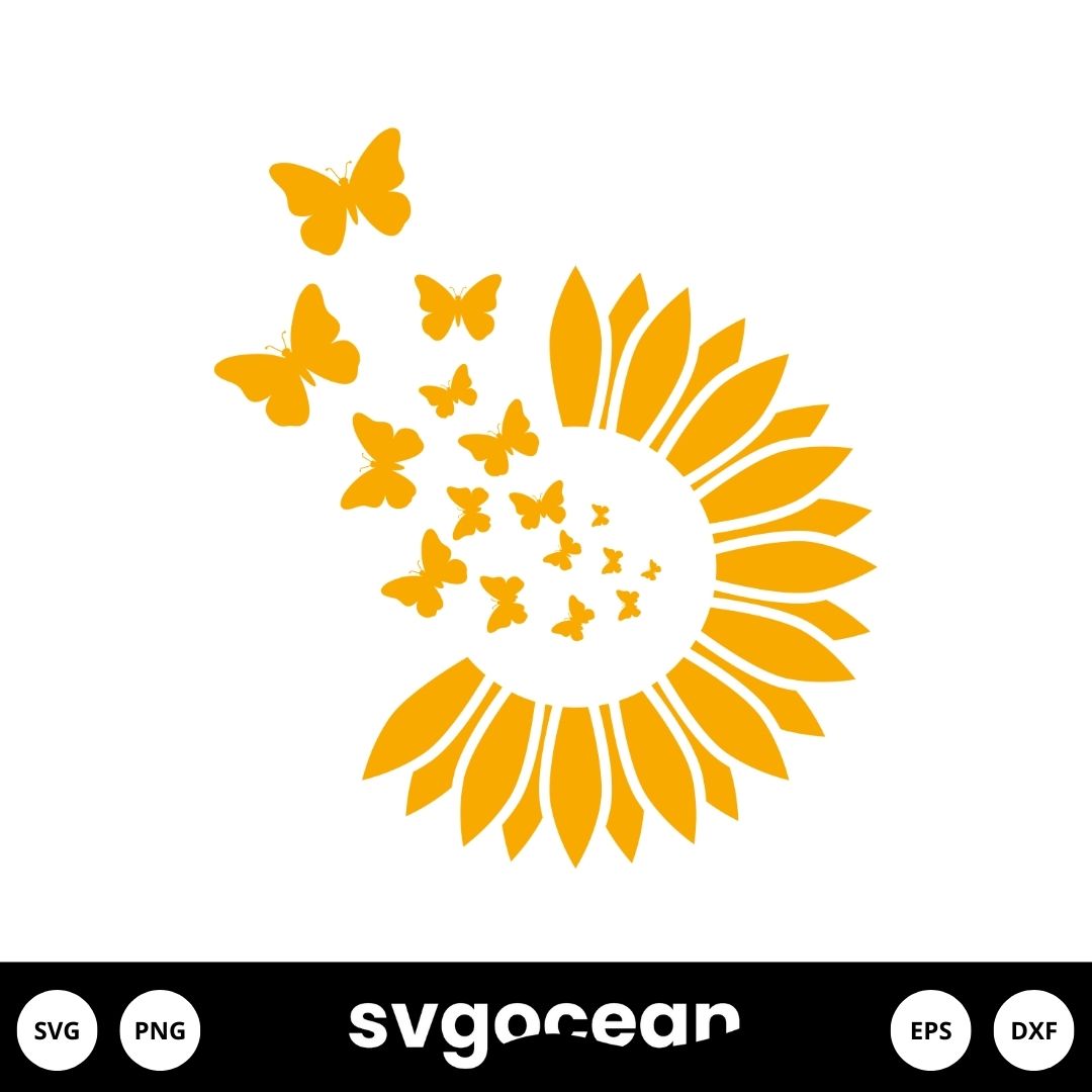 Sunflower With Butterfly Svg Vector For Instant Download Svg Ocean