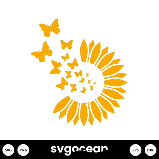 Sunflower With Butterfly Svg - Svg Ocean