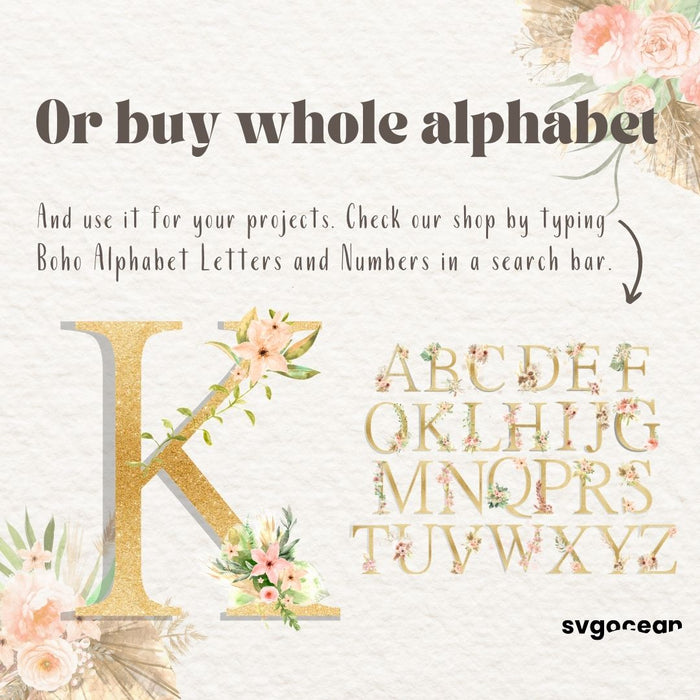 Boho Floral Letter K - Svg Ocean