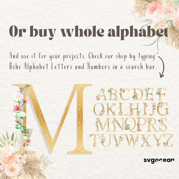 Boho Wedding Letter M - Svg Ocean