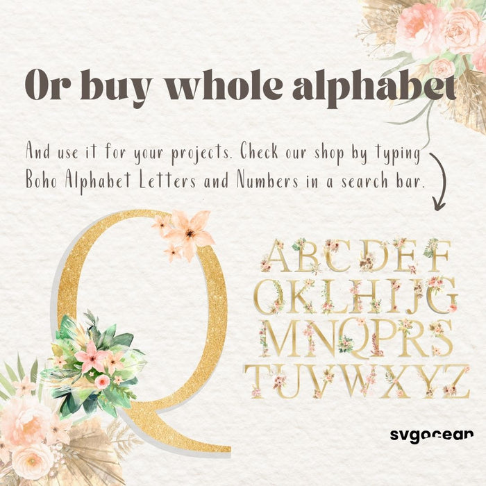 Boho Flower Letter Q - Svg Ocean