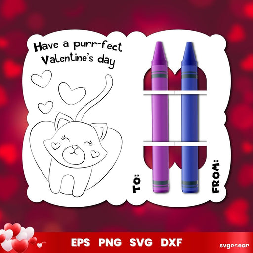 Valentines Cat Coloring Card Svg - svgocean