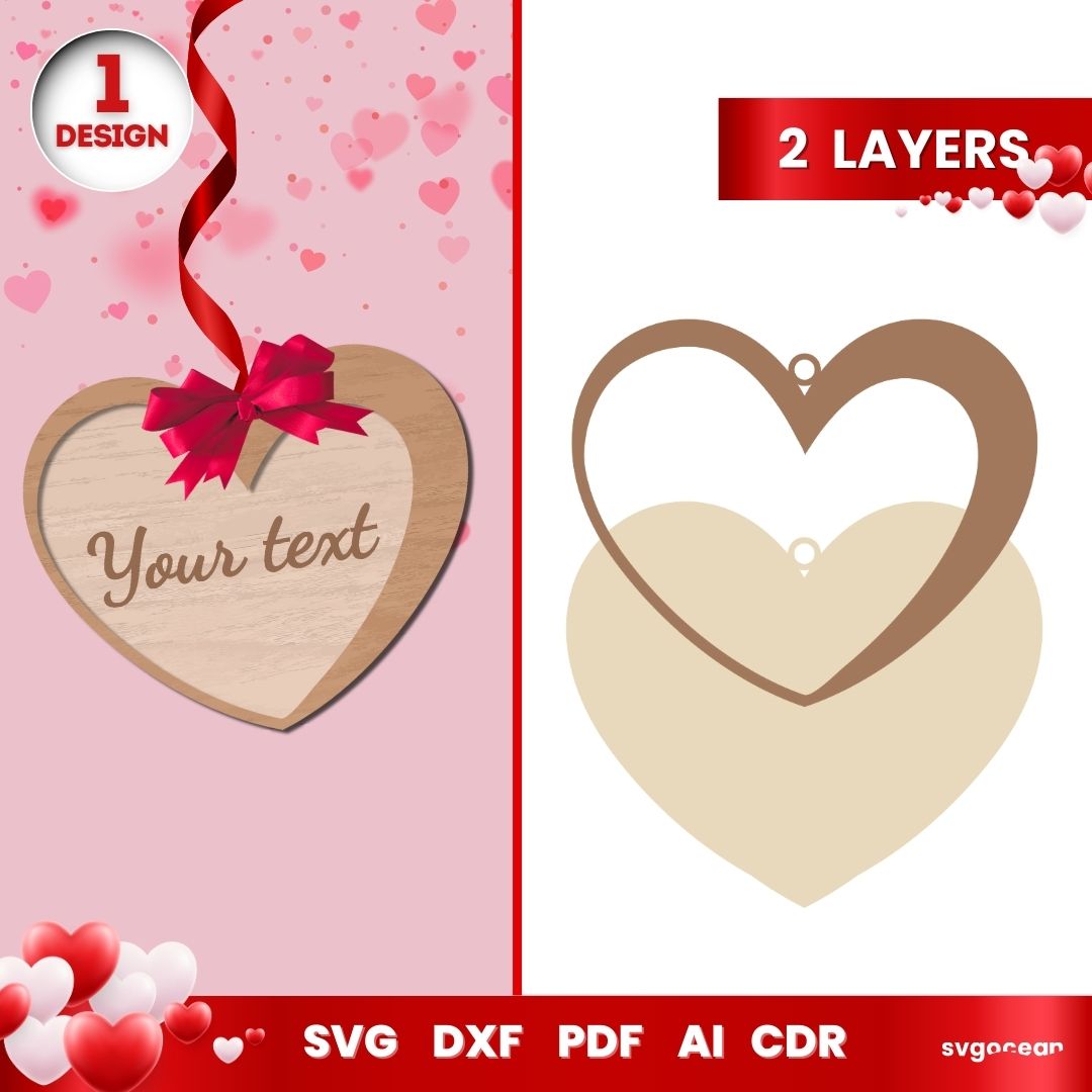 Valentine Heart Tags Laser Cut File Vector For Instant Download Svg