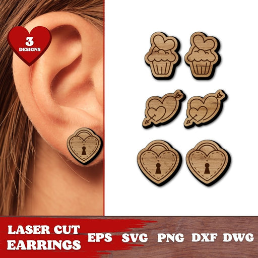 Valentines Day Laser Cut Wooden Earrings - svgocean