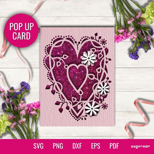 Heart POP UP Card SVG Template - Svg Ocean