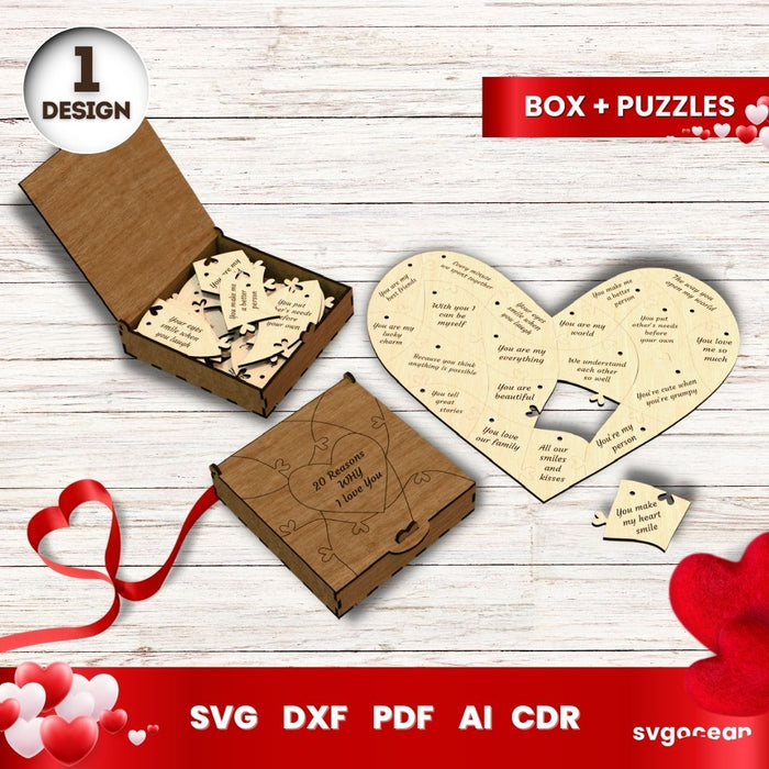 Valentines Day Heart Puzzle Box Multilayered Laser Cut File - svgocean