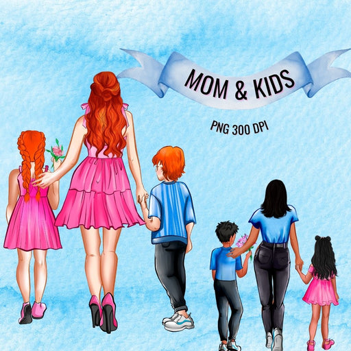 Mom & Kids Family Creator Clipart - Svg Ocean
